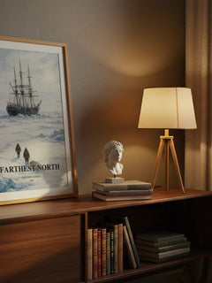 Farthest North watercolour print on bookshelf – Fridtjof Nansen fan gift