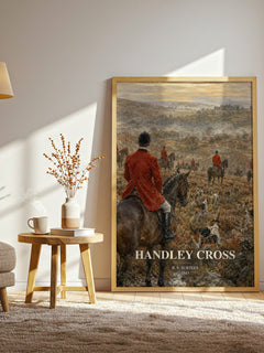 Handley Cross watercolour print in frame leaning in hallway – satire wall art