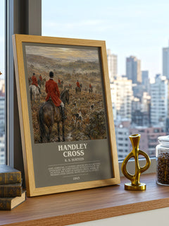 Handley Cross Bookish Wall Art by R. S. Surtees – framed print on a city-view windowsill
