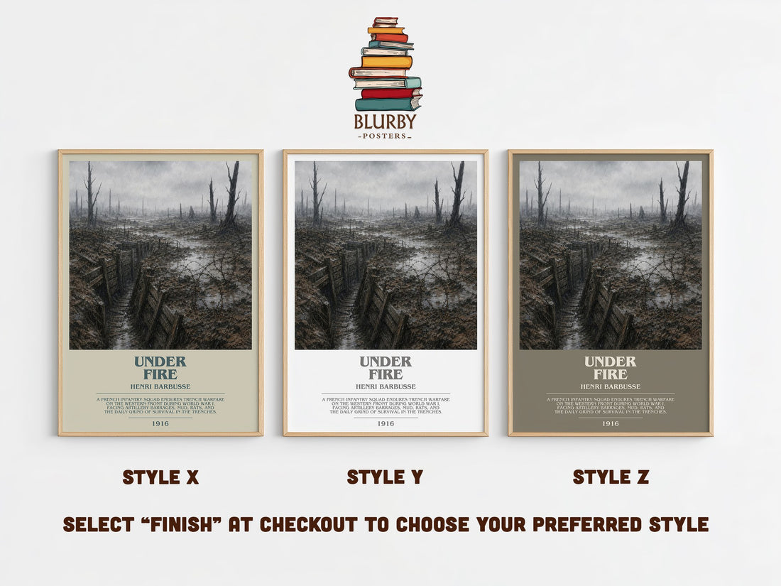 Under Fire Bookish Wall Art by Henri Barbusse – Style X, Y and Z side by side – choose your finish