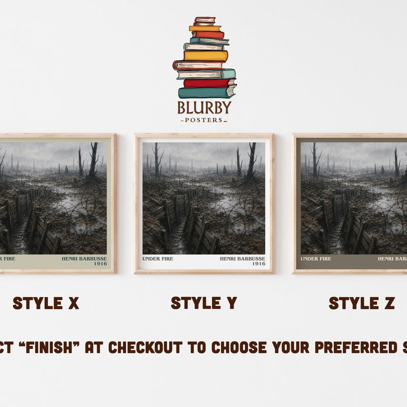 Under Fire literary print in frame leaning in hallway – literary fiction wall art