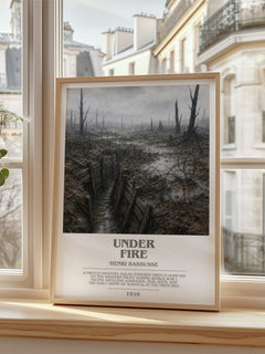 Under Fire Bookish Wall Art by Henri Barbusse – framed print by a bright window