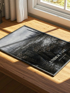 Under Fire watercolour book poster framed on wall – literary fiction wall art