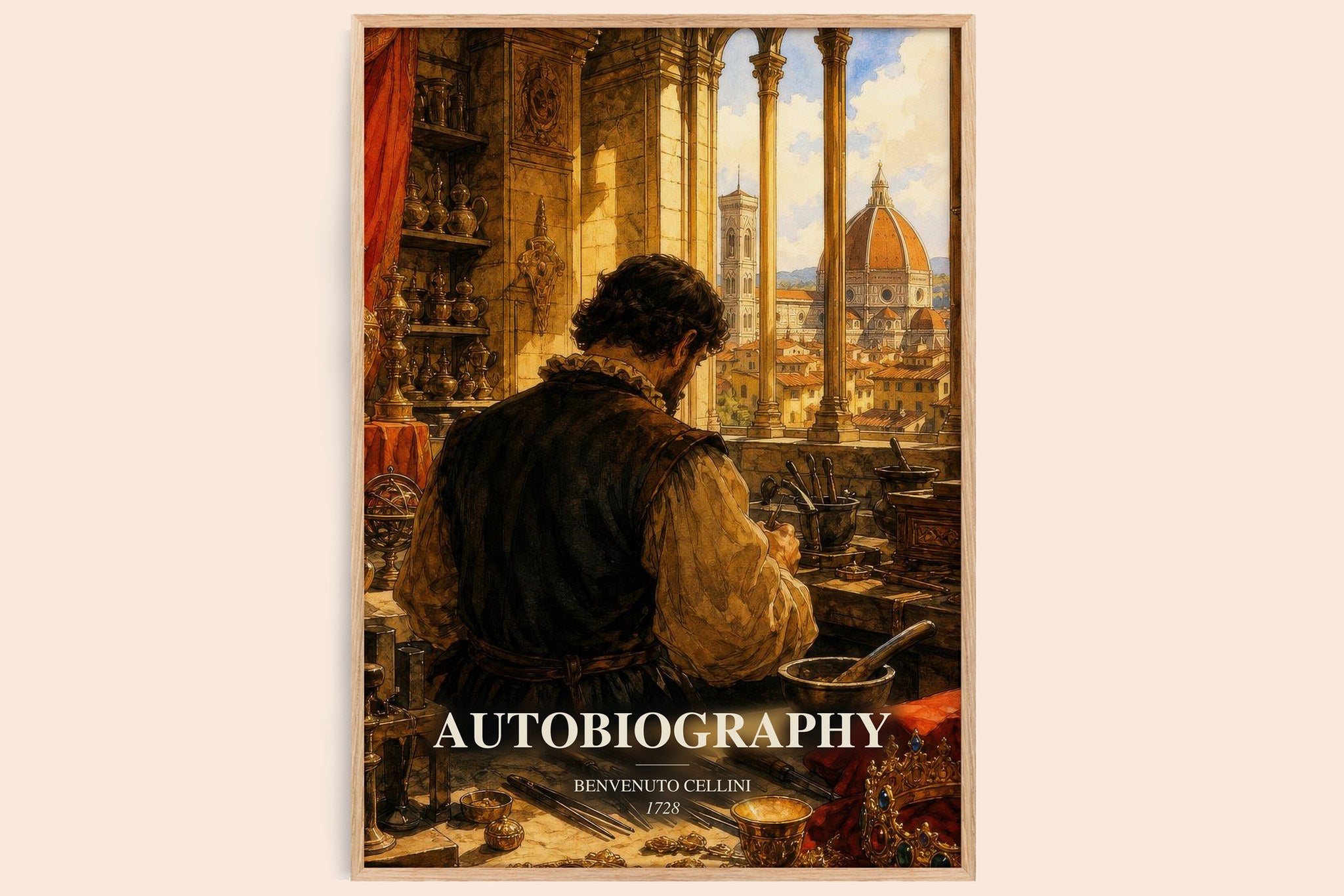 Autobiography Book Watercolour Illustration by Benvenuto Cellini