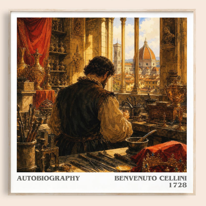 Autobiography literary book poster by Benvenuto Cellini – framed literary art print