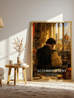 Autobiography watercolour print in frame leaning in hallway – memoir wall art