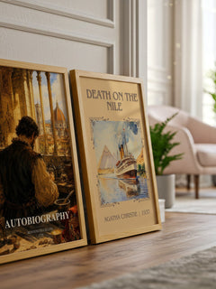 Autobiography watercolour print framed by window – literary home decor