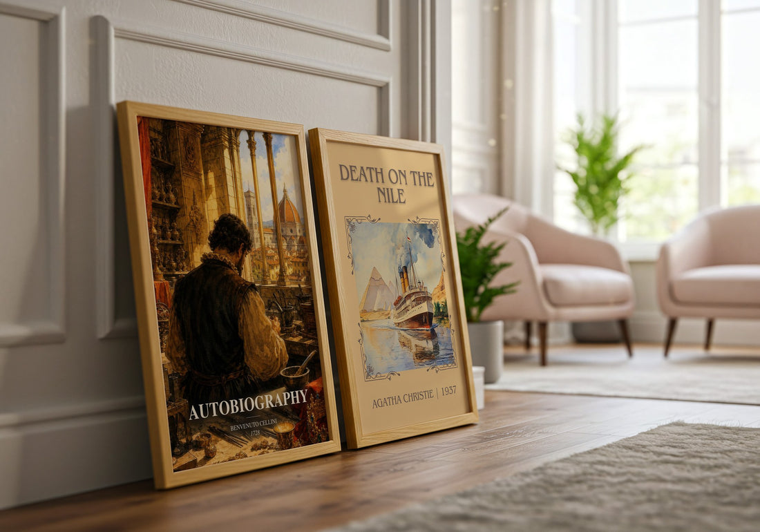Autobiography watercolour print framed by window – literary home decor