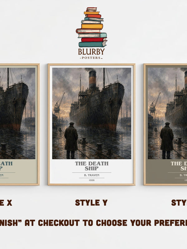 The Death Ship book cover print in frame leaning in hallway – literary fiction wall art