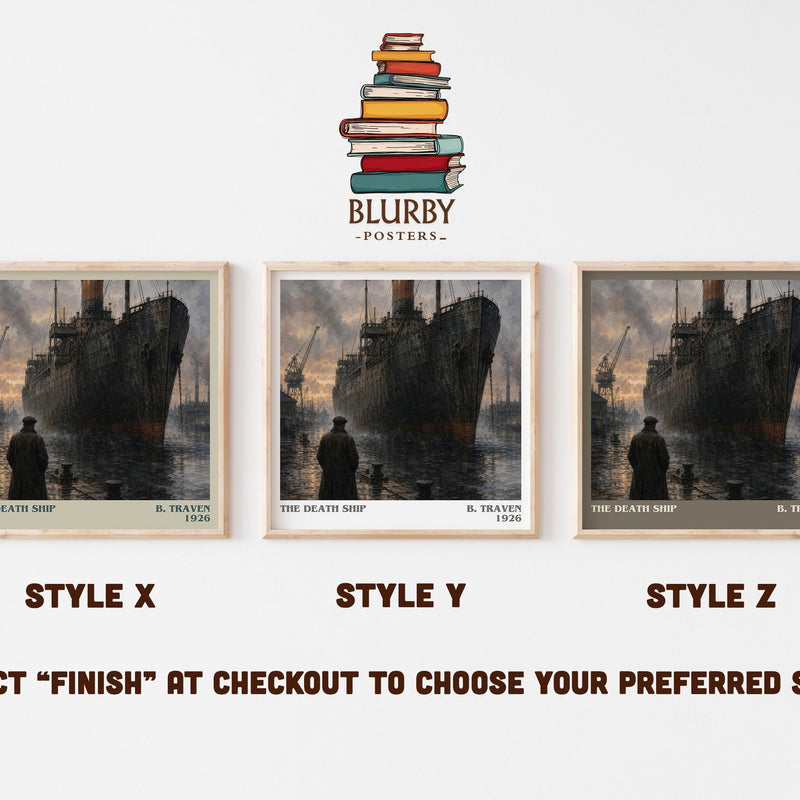 The Death Ship literary print in frame leaning in hallway – literary fiction wall art