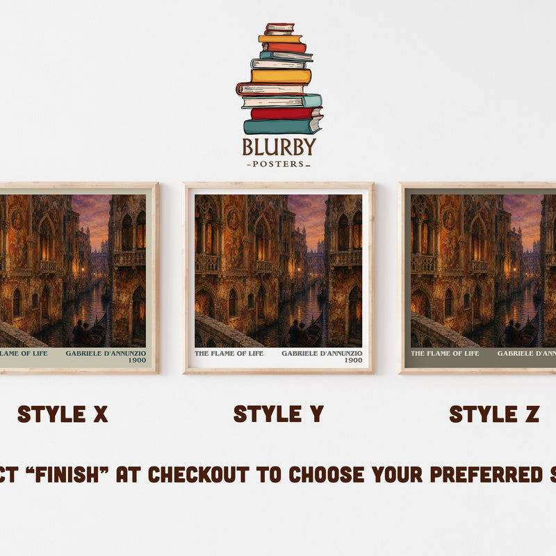 The Flame Of Life literary print in frame leaning in hallway – literary fiction wall art