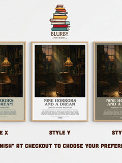 Nine Horrors And A Dream Bookish Wall Art by Joseph Payne Brennan – Style X, Y and Z side by side – choose your finish