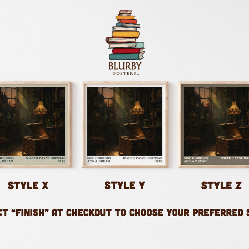 Nine Horrors And A Dream literary print in frame leaning in hallway – horror wall art