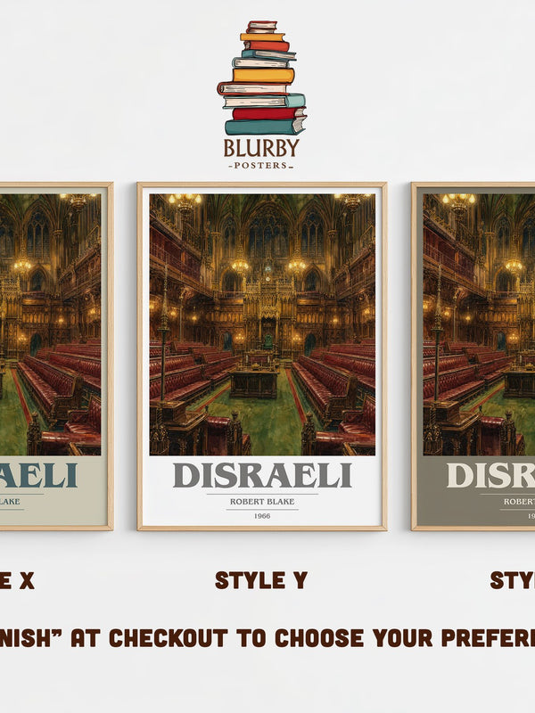 Disraeli book cover print in frame leaning in hallway – non fiction wall art