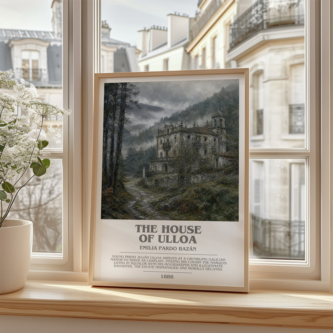 The House of Ulloa Bookish Wall Art by Emilia Pardo Bazán – framed print by a bright window