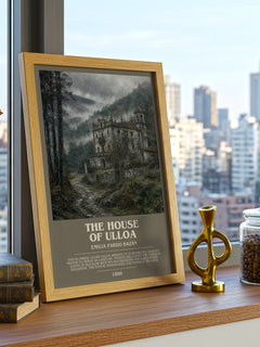 The House of Ulloa Bookish Wall Art by Emilia Pardo Bazán – framed print on a city-view windowsill