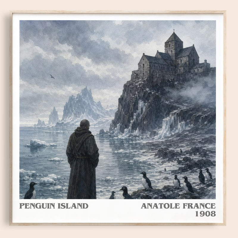 Penguin Island literary book poster by Anatole France – framed literary art print