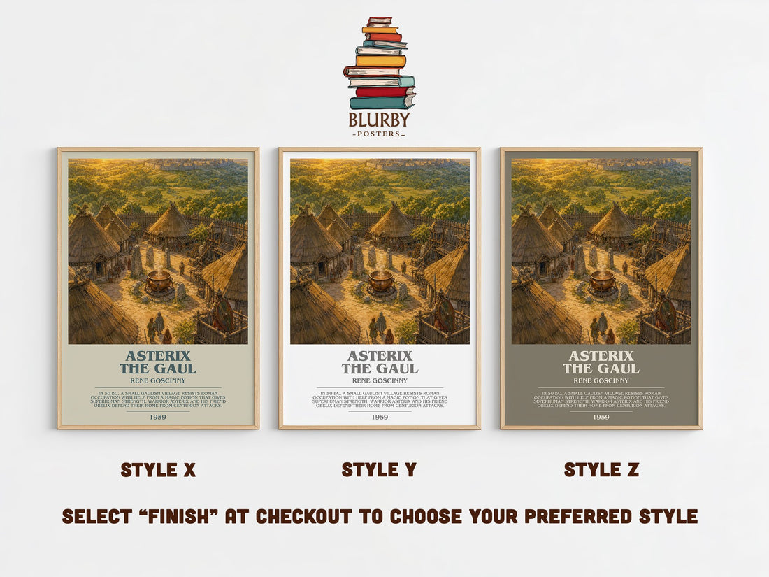 Asterix the Gaul Bookish Wall Art by Rene Goscinny – Style X, Y and Z side by side – choose your finish