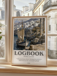 Logbook Bookish Wall Art by George Seferis – framed print by a bright window