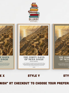 The Forty Days Of Musa Dagh Bookish Wall Art by Franz Werfel – Style X, Y and Z side by side – choose your finish