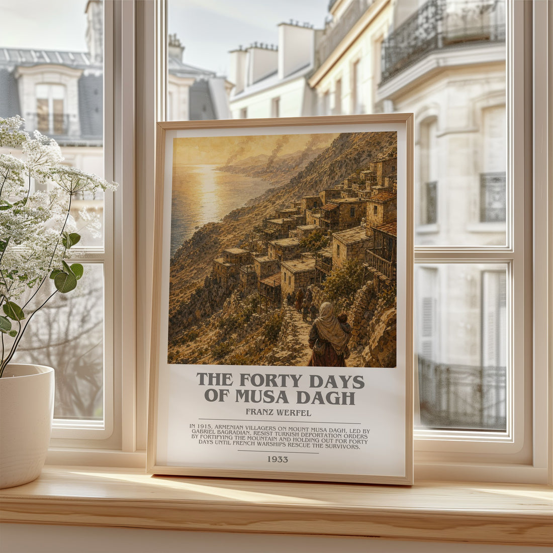 The Forty Days Of Musa Dagh Bookish Wall Art by Franz Werfel – framed print by a bright window