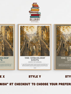 The Strudlhof Steps Bookish Wall Art by Heimito von Doderer – Style X, Y and Z side by side – choose your finish