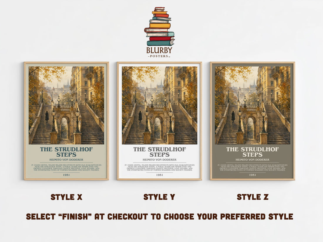 The Strudlhof Steps Bookish Wall Art by Heimito von Doderer – Style X, Y and Z side by side – choose your finish