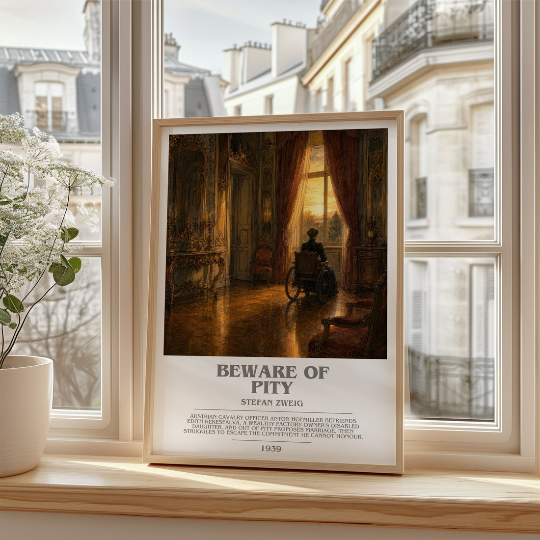 Beware Of Pity Bookish Wall Art by Stefan Zweig – framed print by a bright window
