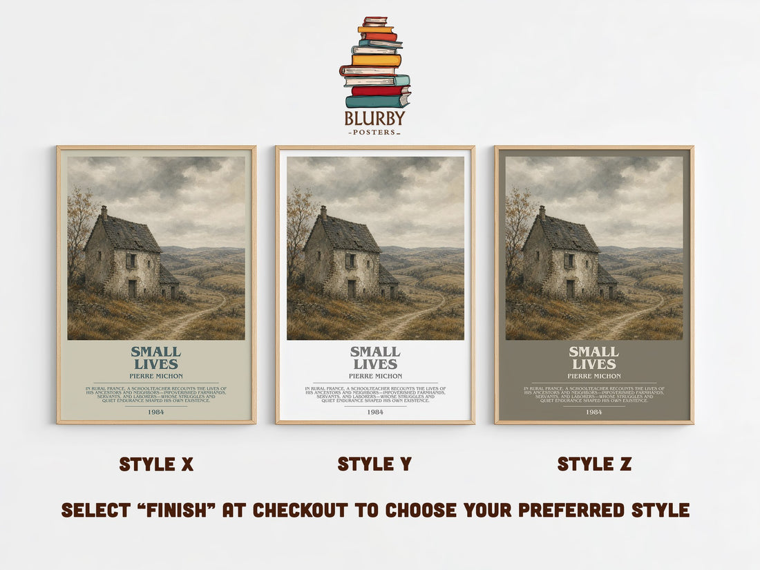 Small Lives Bookish Wall Art by Pierre Michon – Style X, Y and Z side by side – choose your finish