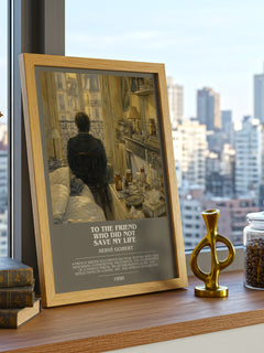 To The Friend Who Did Not Save My Life Bookish Wall Art by H. Guibert – framed print on a city-view windowsill