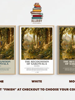 The Recognition of Sakuntala bookish print framed by window – Stone, White and Mocha side by side – choose your colour