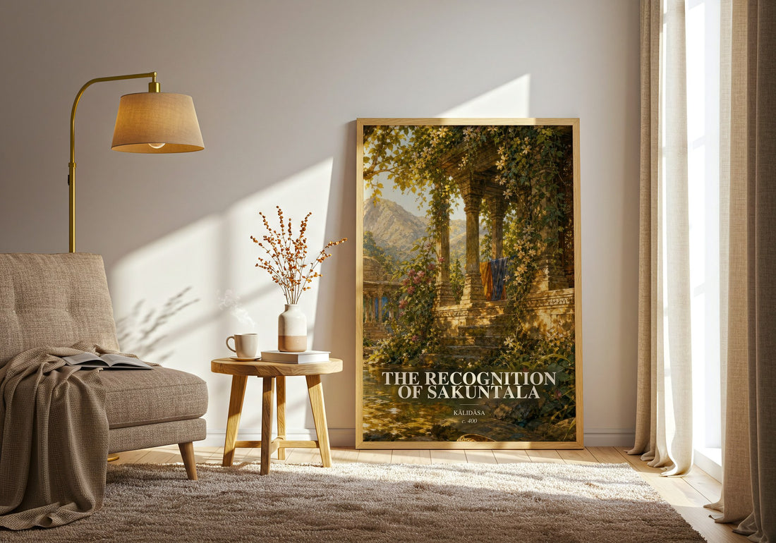 The Recognition of Sakuntala watercolour print in frame leaning in hallway – poetry wall art