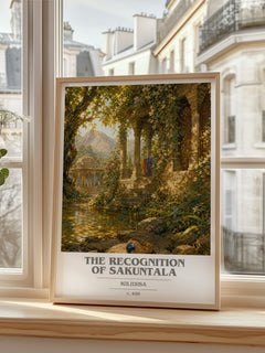 The Recognition of Sakuntala book cover print in frame leaning in hallway – poetry wall art