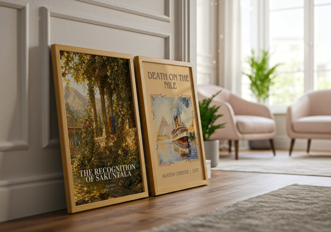The Recognition of Sakuntala watercolour print framed by window – literary home decor