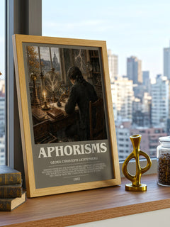 Aphorisms Bookish Wall Art by Georg Christoph Lichtenberg – framed print on a city-view windowsill