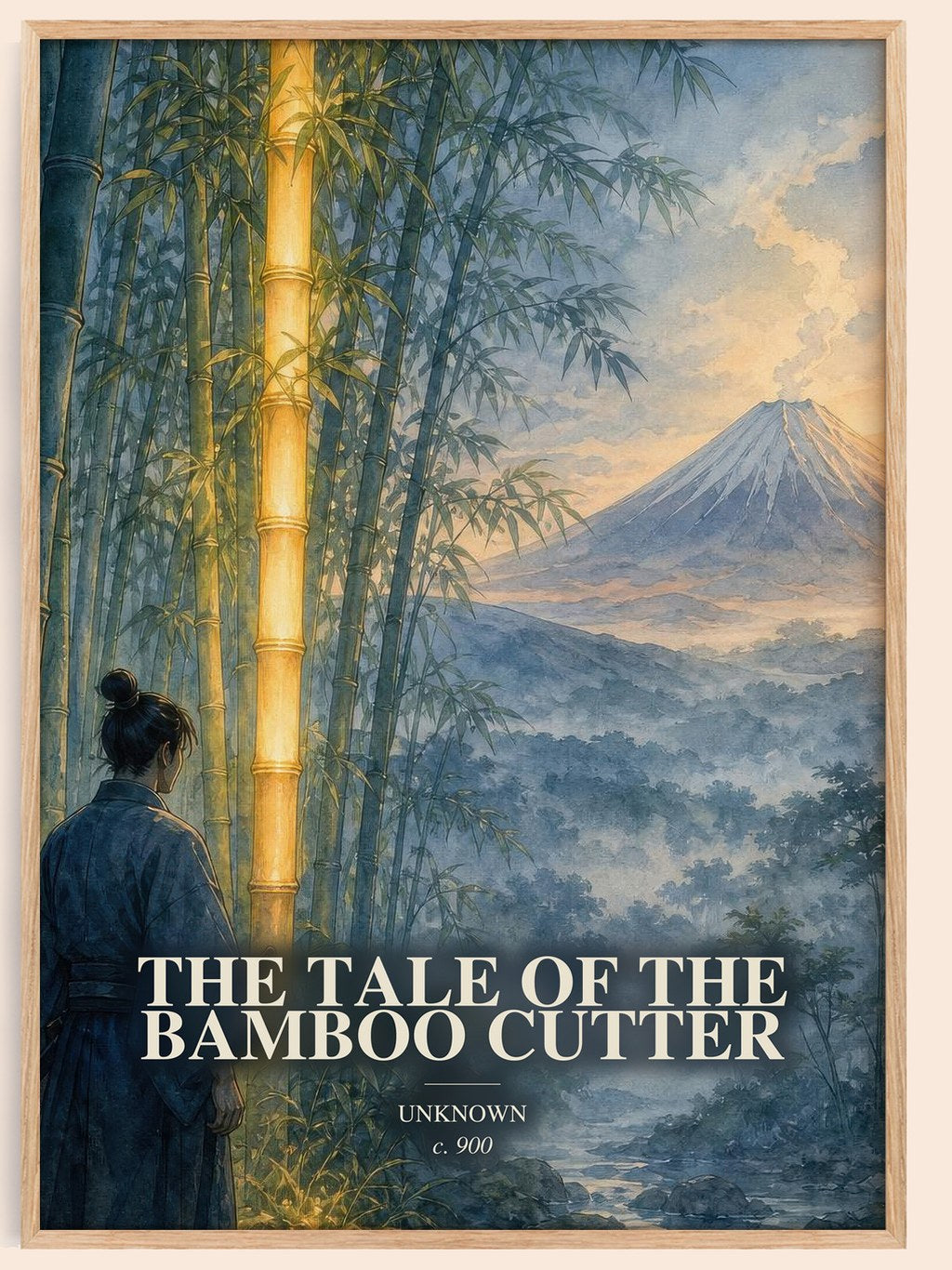 The Tale of the Bamboo Cutter watercolour book poster by Unknown – framed literary art print