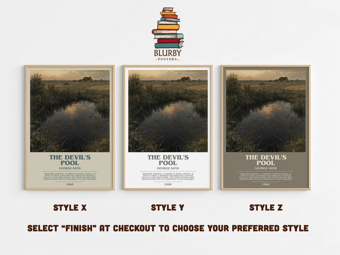 The Devil's Pool Bookish Wall Art by George Sand – Style X, Y and Z side by side – choose your finish