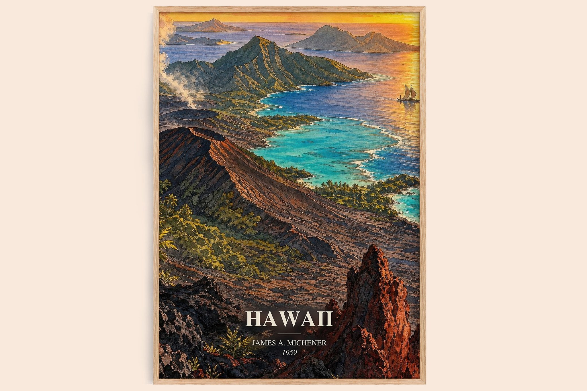 Hawaii Book Watercolour Illustration by James A. Michener