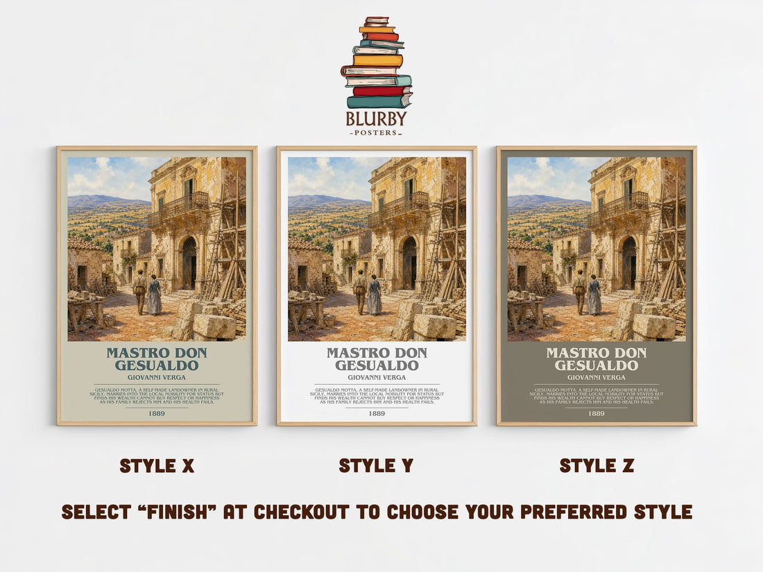 Mastro Don Gesualdo Bookish Wall Art by Giovanni Verga – Style X, Y and Z side by side – choose your finish