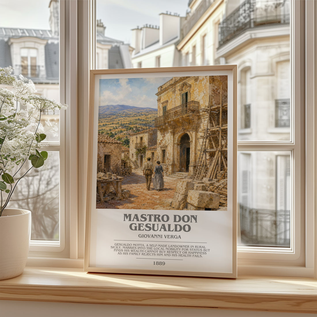 Mastro Don Gesualdo Bookish Wall Art by Giovanni Verga – framed print by a bright window