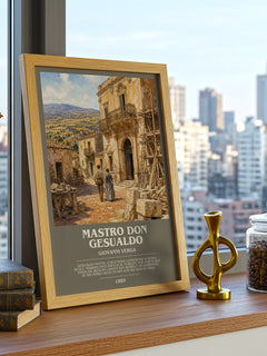 Mastro Don Gesualdo Bookish Wall Art by Giovanni Verga – framed print on a city-view windowsill