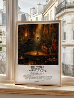 The Mambo Kings Play Songs of Love Bookish Wall Art by Oscar Hijuelos – framed print by a bright window