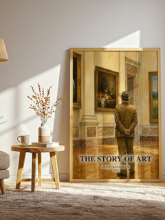 The Story of Art watercolour print in frame leaning in hallway – __new__:educational wall art