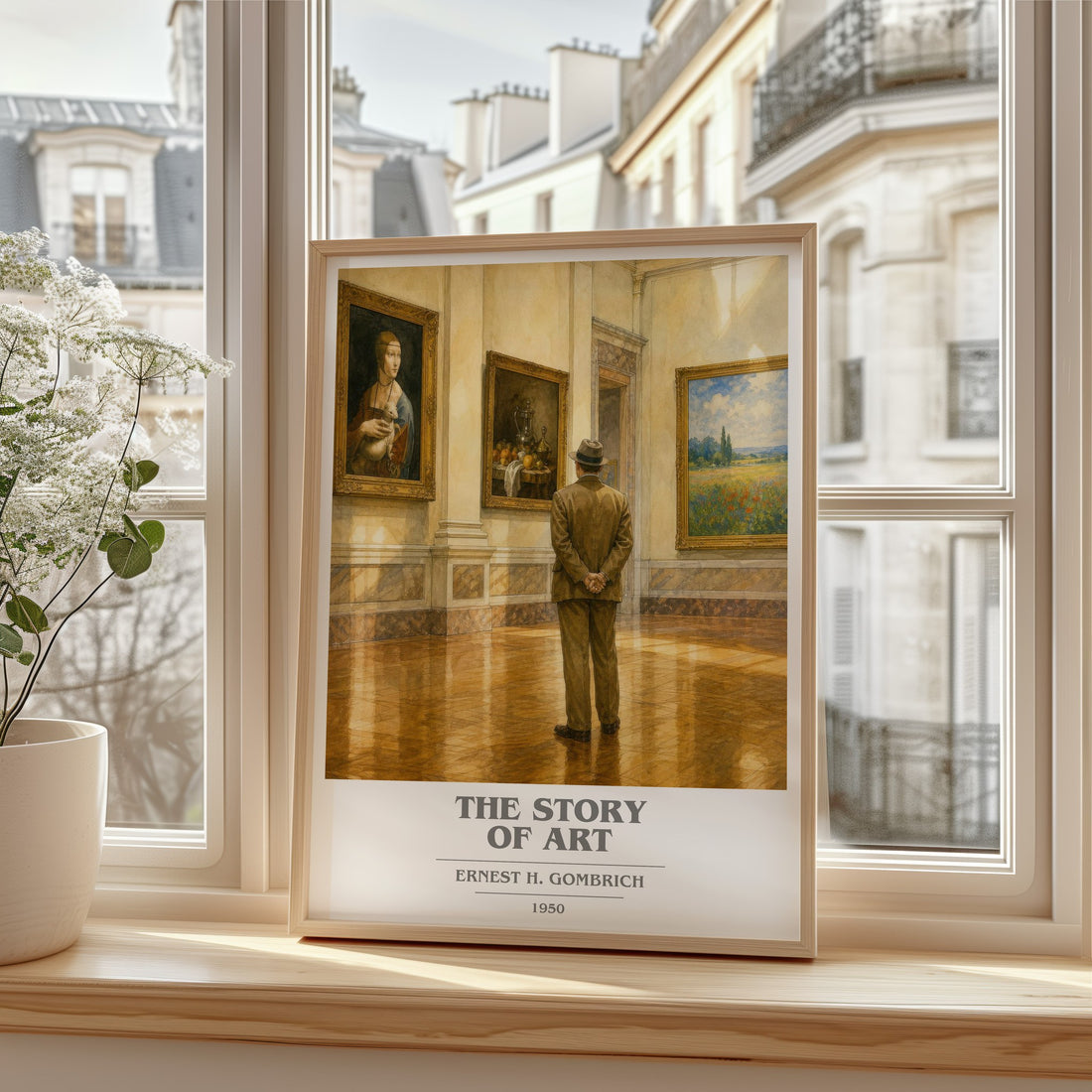 The Story of Art book cover print in frame leaning in hallway – __new__:educational wall art