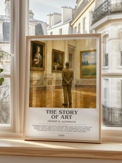 The Story of Art bookish print in frame leaning in hallway – __new__:educational wall art