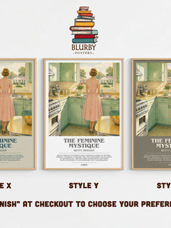 The Feminine Mystique Bookish Wall Art by Betty Friedan – Style X, Y and Z side by side – choose your finish