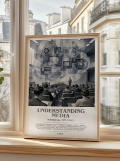 Understanding Media bookish print in frame leaning in hallway – non fiction wall art