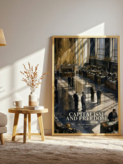 Capitalism and Freedom watercolour print in frame leaning in hallway – non fiction wall art