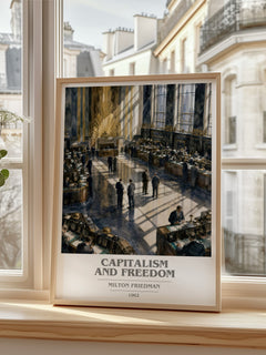 Capitalism and Freedom book cover print in frame leaning in hallway – non fiction wall art