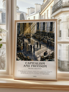 Capitalism and Freedom bookish print in frame leaning in hallway – non fiction wall art